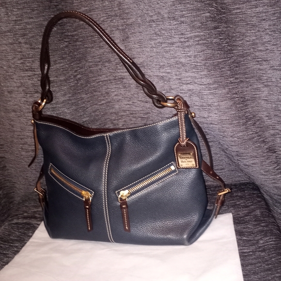 Dooney & Bourke Dark Blue and Brown Hobo Bag - Picture 3 of 9